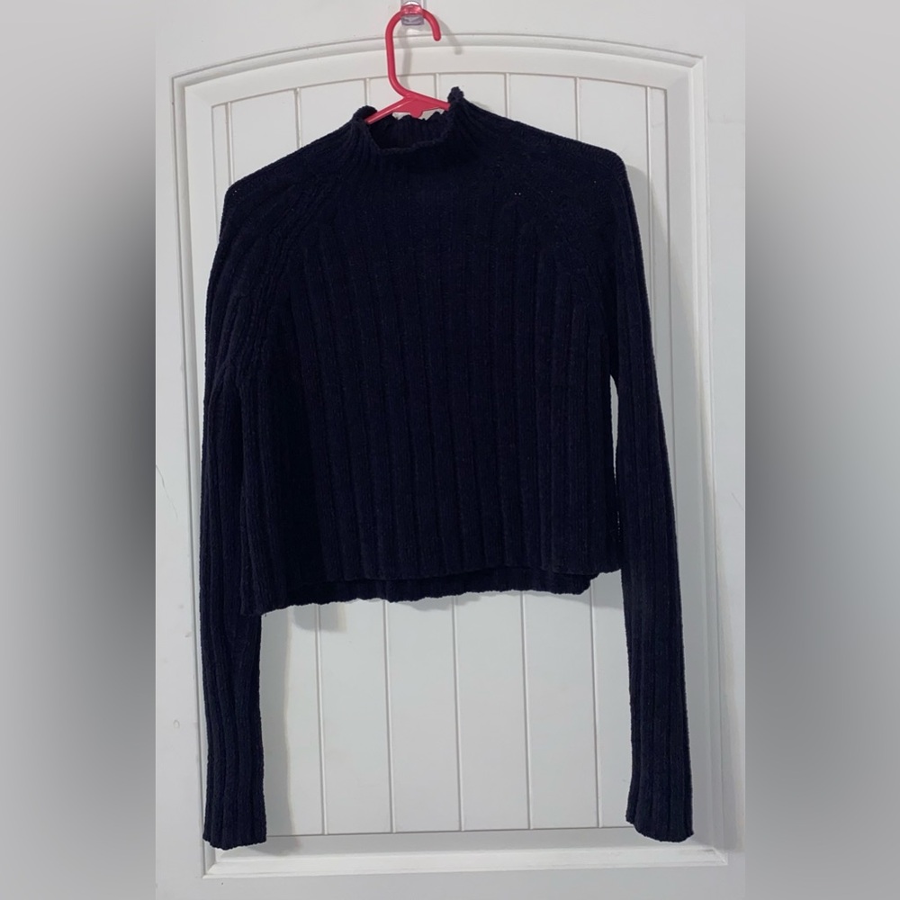 American Eagle Outfitters Dark Gray Cropped Ribbed Turtleneck Sweater